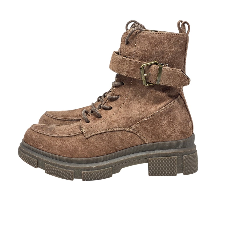 INNOVATION Leather Laced Up Booties Taupe Combat Ankle Bootsโ Womens Size 8 - Picture 4 of 9
